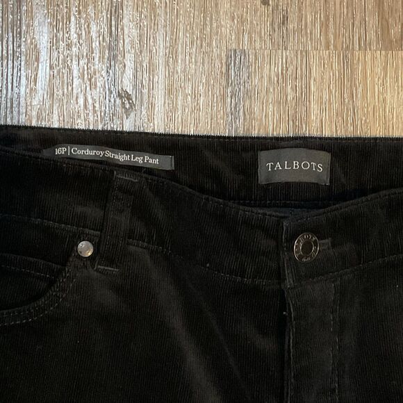 Talbots Corduroy Straight Leg Pants Black Size 16P Petite High Rise Stretch - Picture 2 of 7